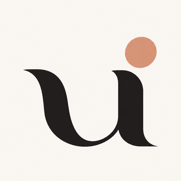 Uzumea logo: a black calligraphic “ui” with a terracotta dot
